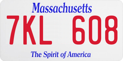 MA license plate 7KL608