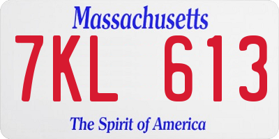 MA license plate 7KL613