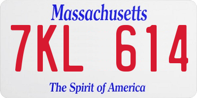 MA license plate 7KL614
