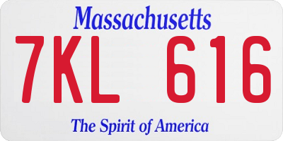 MA license plate 7KL616