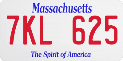 MA license plate 7KL625