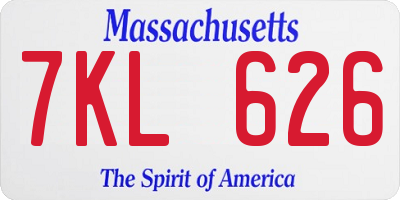 MA license plate 7KL626