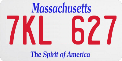 MA license plate 7KL627