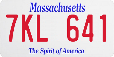 MA license plate 7KL641