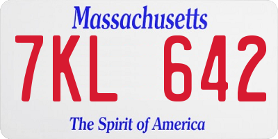 MA license plate 7KL642
