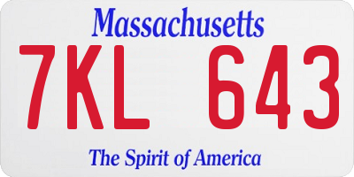 MA license plate 7KL643