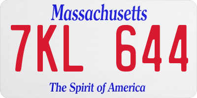 MA license plate 7KL644