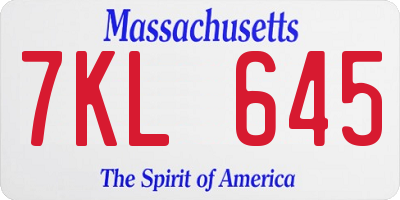 MA license plate 7KL645