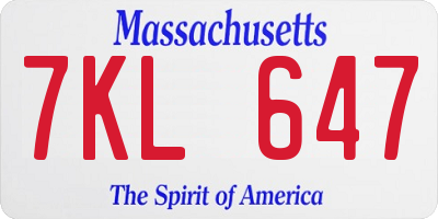 MA license plate 7KL647