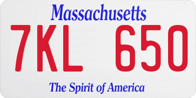 MA license plate 7KL650