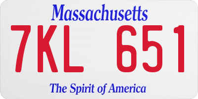 MA license plate 7KL651