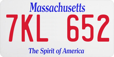 MA license plate 7KL652