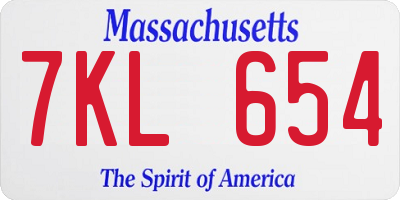 MA license plate 7KL654