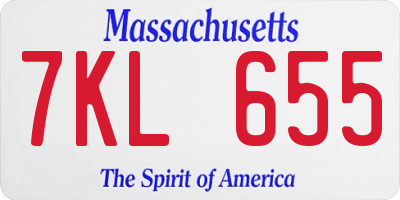 MA license plate 7KL655