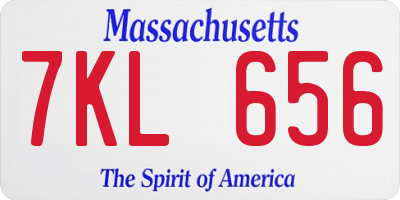 MA license plate 7KL656