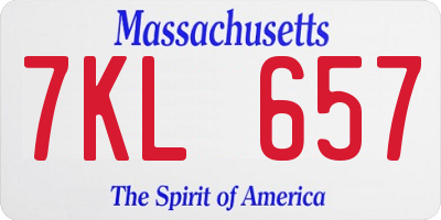 MA license plate 7KL657