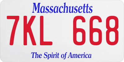 MA license plate 7KL668