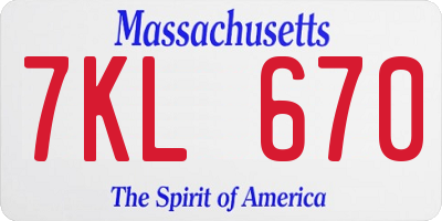 MA license plate 7KL670