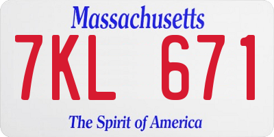 MA license plate 7KL671