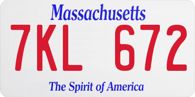 MA license plate 7KL672