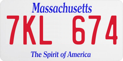 MA license plate 7KL674