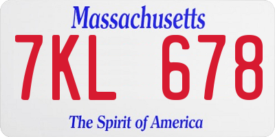 MA license plate 7KL678