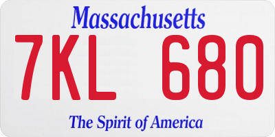 MA license plate 7KL680