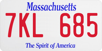 MA license plate 7KL685