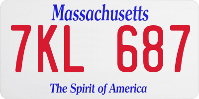 MA license plate 7KL687