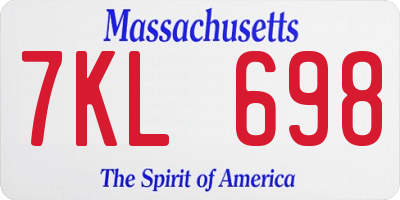 MA license plate 7KL698