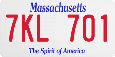 MA license plate 7KL701