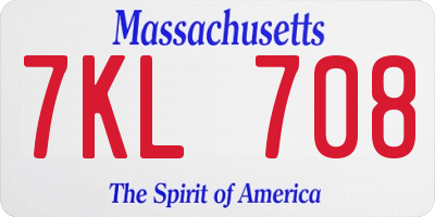 MA license plate 7KL708