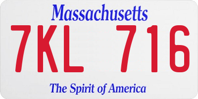 MA license plate 7KL716