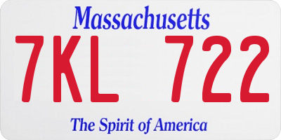 MA license plate 7KL722