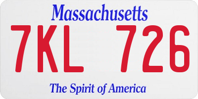 MA license plate 7KL726