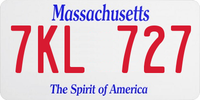 MA license plate 7KL727