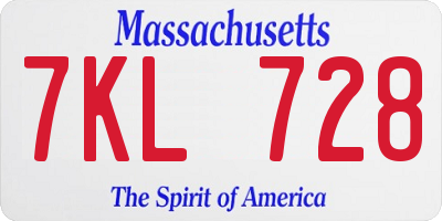 MA license plate 7KL728