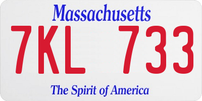 MA license plate 7KL733