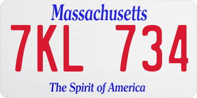 MA license plate 7KL734