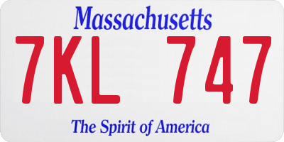 MA license plate 7KL747