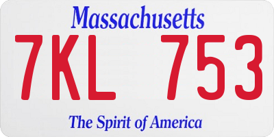 MA license plate 7KL753