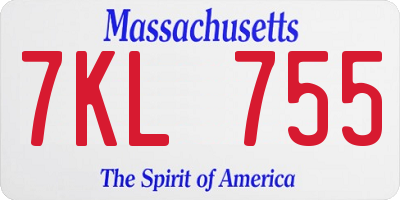MA license plate 7KL755