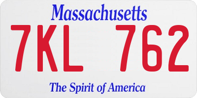 MA license plate 7KL762