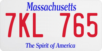 MA license plate 7KL765