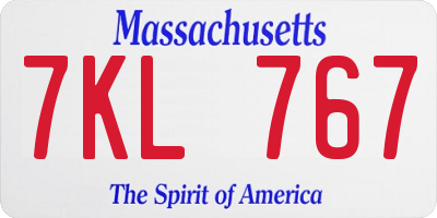 MA license plate 7KL767