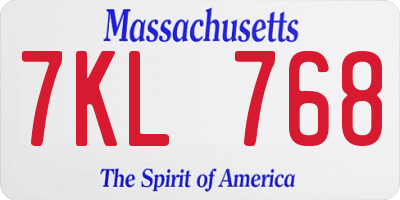 MA license plate 7KL768