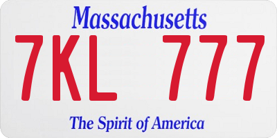 MA license plate 7KL777