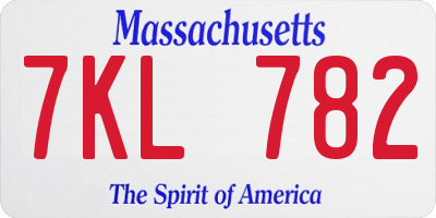MA license plate 7KL782