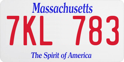 MA license plate 7KL783