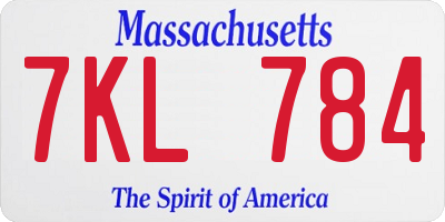 MA license plate 7KL784